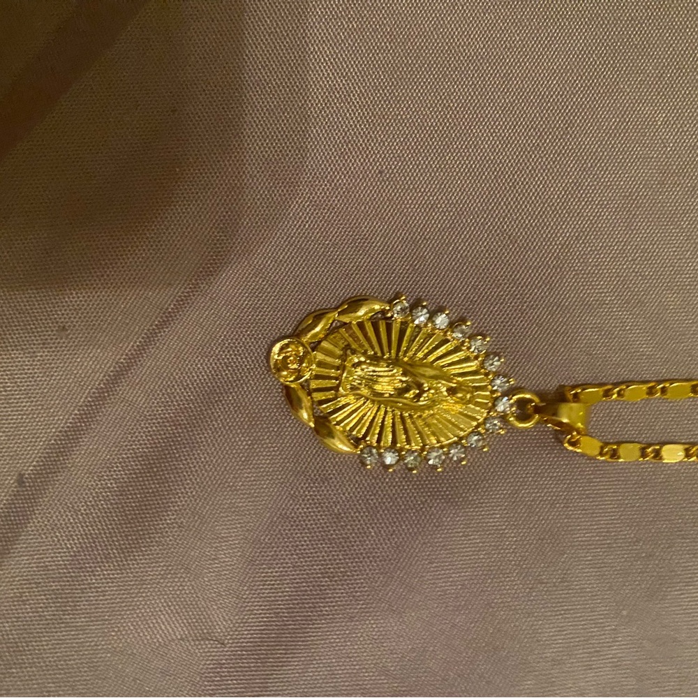 Gold Pendant Necklace with Crystal Accents